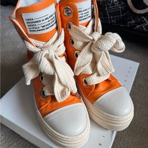 Orange High-Top Sneakers with Cream Laces